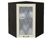 Шкаф верхний угловой остекленный Ницца Дуб крем/Graphite 716*600*600