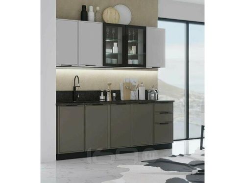 Кухонный гарнитур Николь холст вулканический, холст белый 2140x2000x600 фото 3